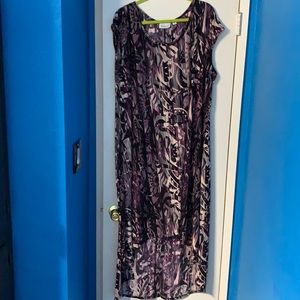 Purple and black patterned dress.